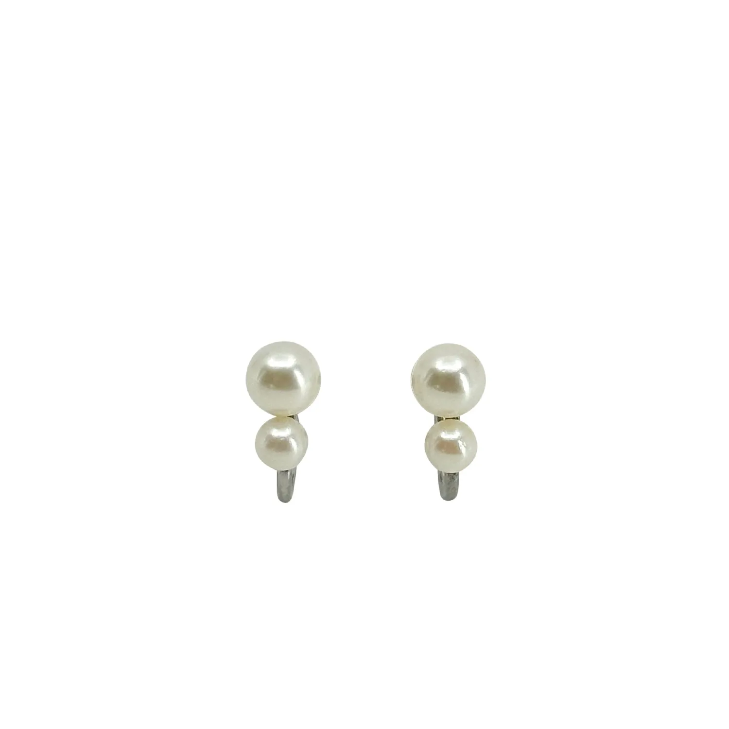 Double Graduated Japanese Saltwater Akoya Cultured Pearl Screwback Earrings- Sterling Silver