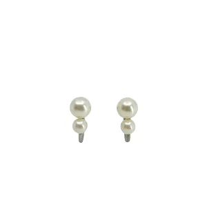Double Graduated Japanese Saltwater Akoya Cultured Pearl Screwback Earrings- Sterling Silver