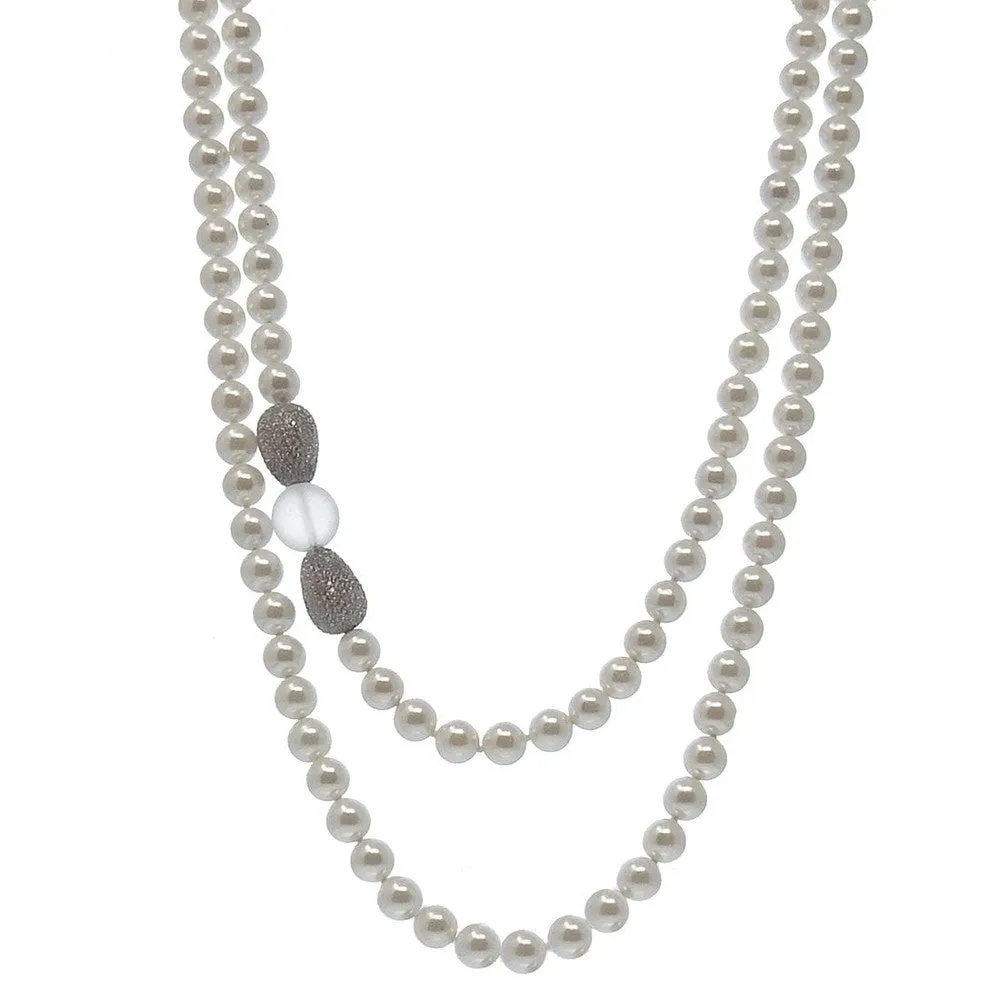 Double Pearl Necklace with crystal Beads