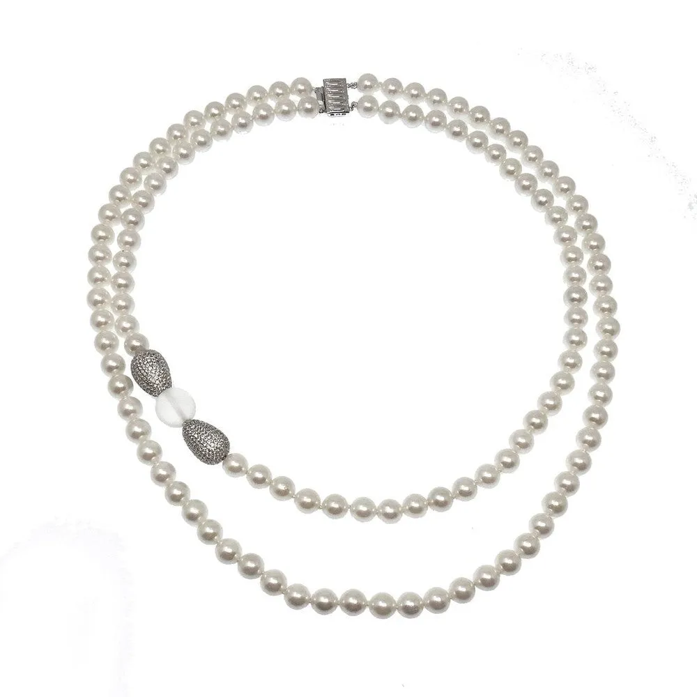 Double Pearl Necklace with crystal Beads