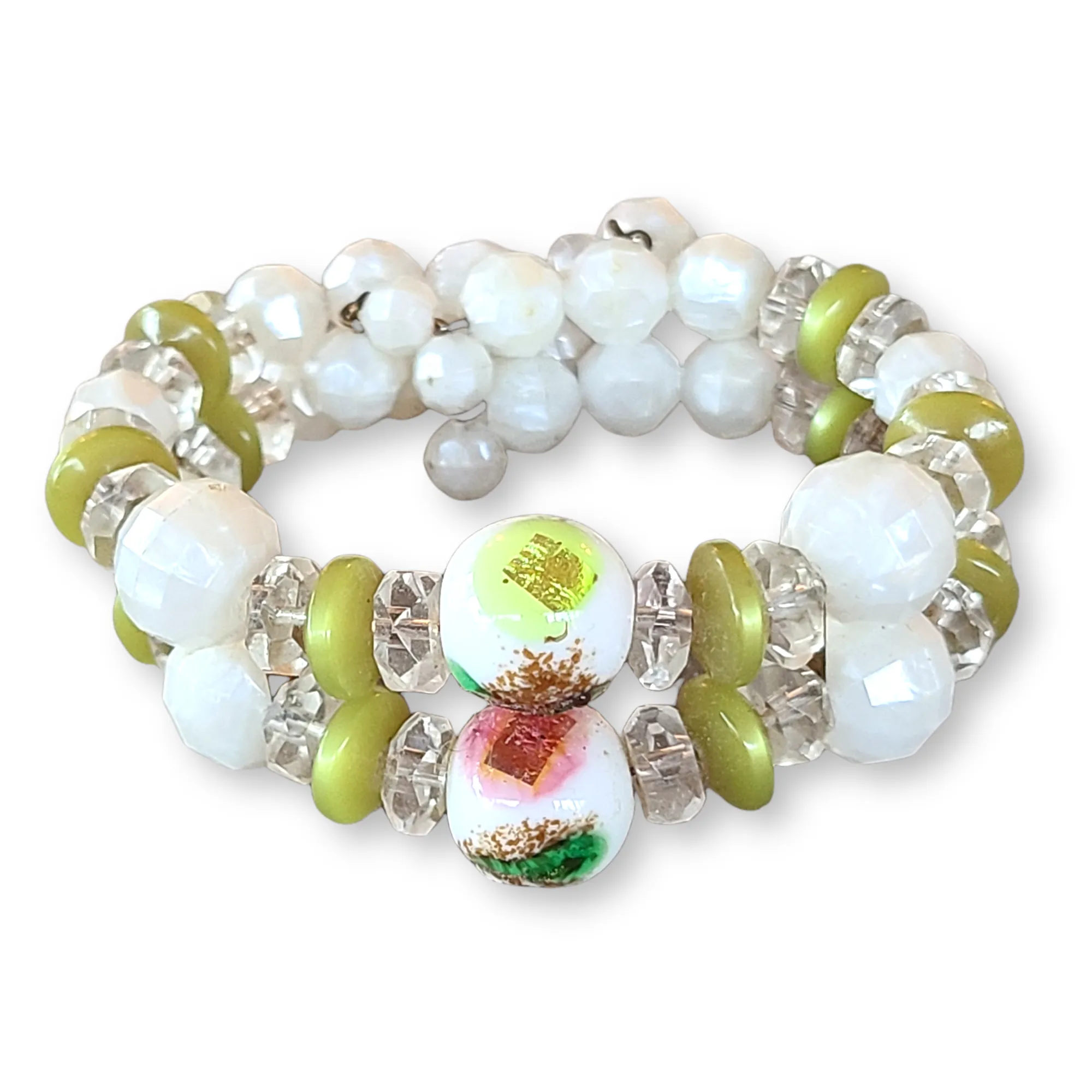 Double-Strand Art Glass Bead Necklace with Matching Bracelet and Earrings