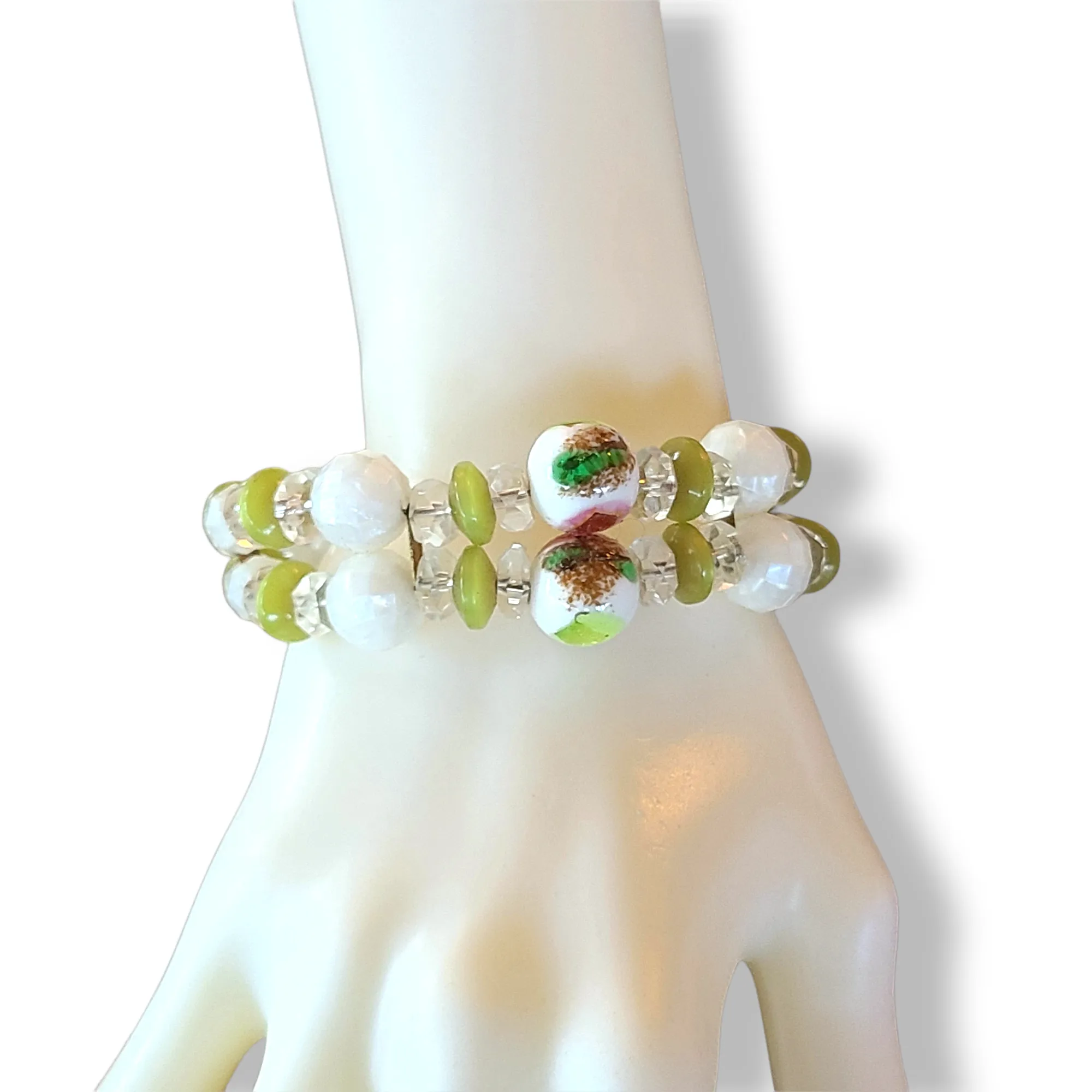 Double-Strand Art Glass Bead Necklace with Matching Bracelet and Earrings