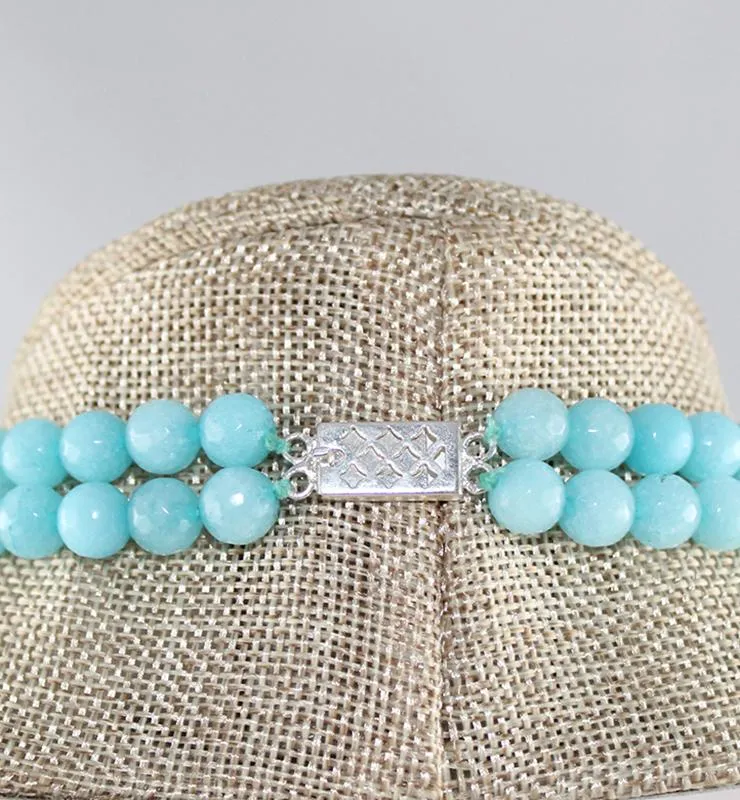 Double Strand Semi Precious Sky Blue Beaded Stones