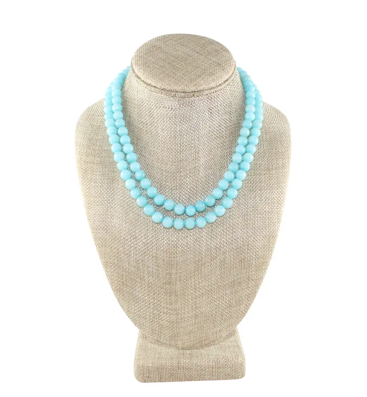 Double Strand Semi Precious Sky Blue Beaded Stones
