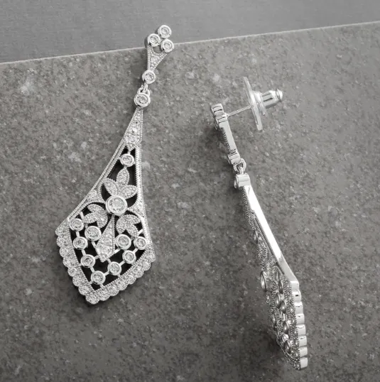 Dramatic Vintage Bridal Earrings in Cubic Zirconia