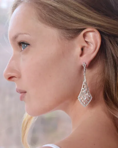 Dramatic Vintage Bridal Earrings in Cubic Zirconia