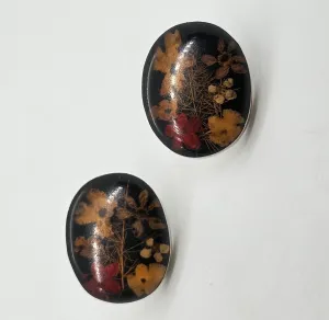 Dried flowers in resin vintage large sterling silver button stud earrings BOHO