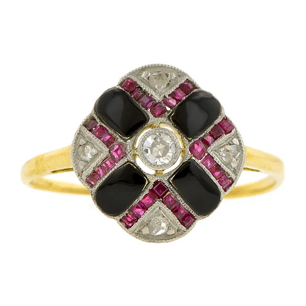 Edwardian Diamond, Onyx & Ruby Ring