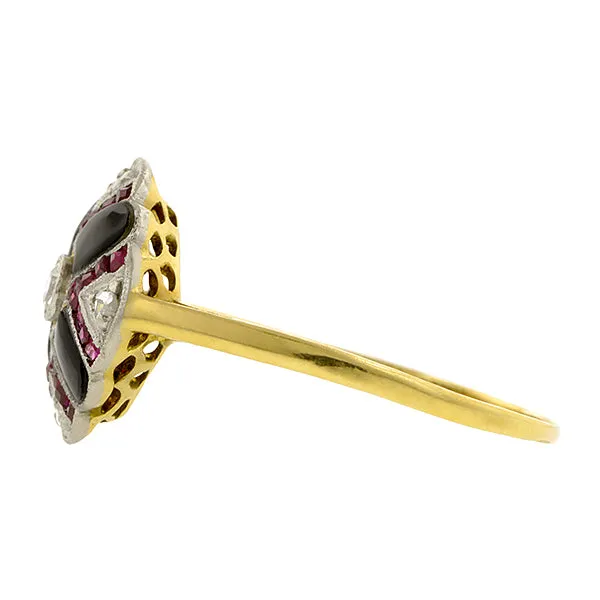 Edwardian Diamond, Onyx & Ruby Ring