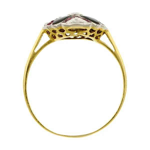 Edwardian Diamond, Onyx & Ruby Ring