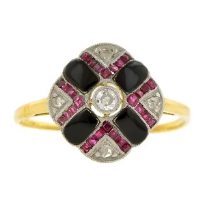 Edwardian Diamond, Onyx & Ruby Ring