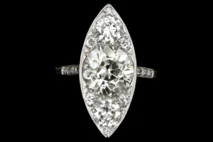 Edwardian Platinum 3.5 Carat Old Euro Center Navette Ring