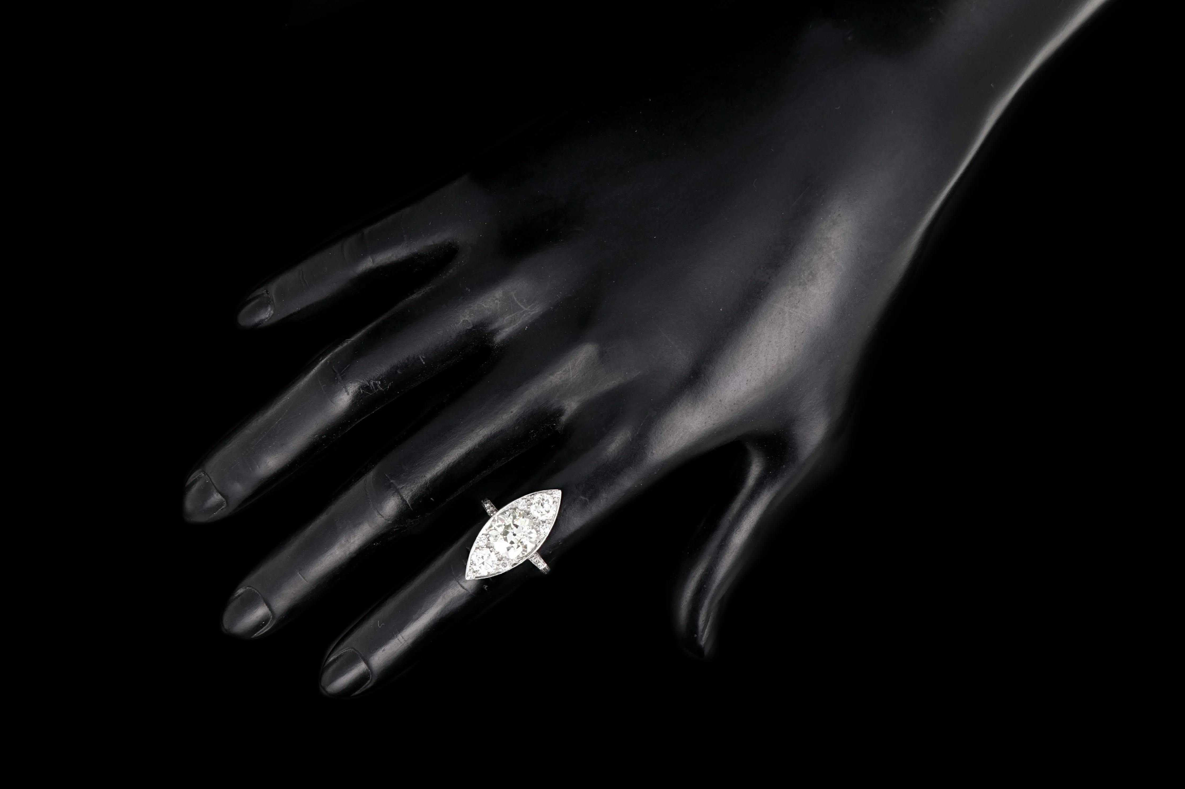 Edwardian Platinum 3.5 Carat Old Euro Center Navette Ring