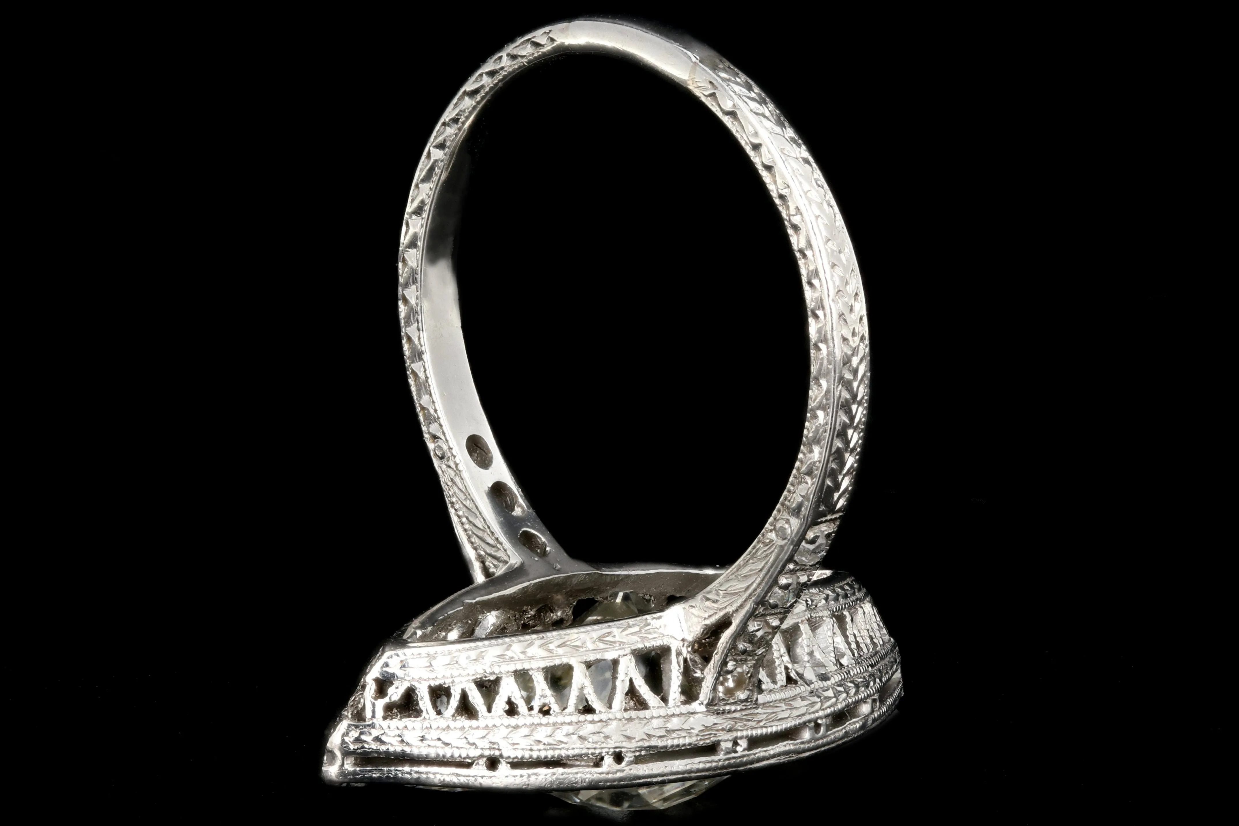 Edwardian Platinum 3.5 Carat Old Euro Center Navette Ring