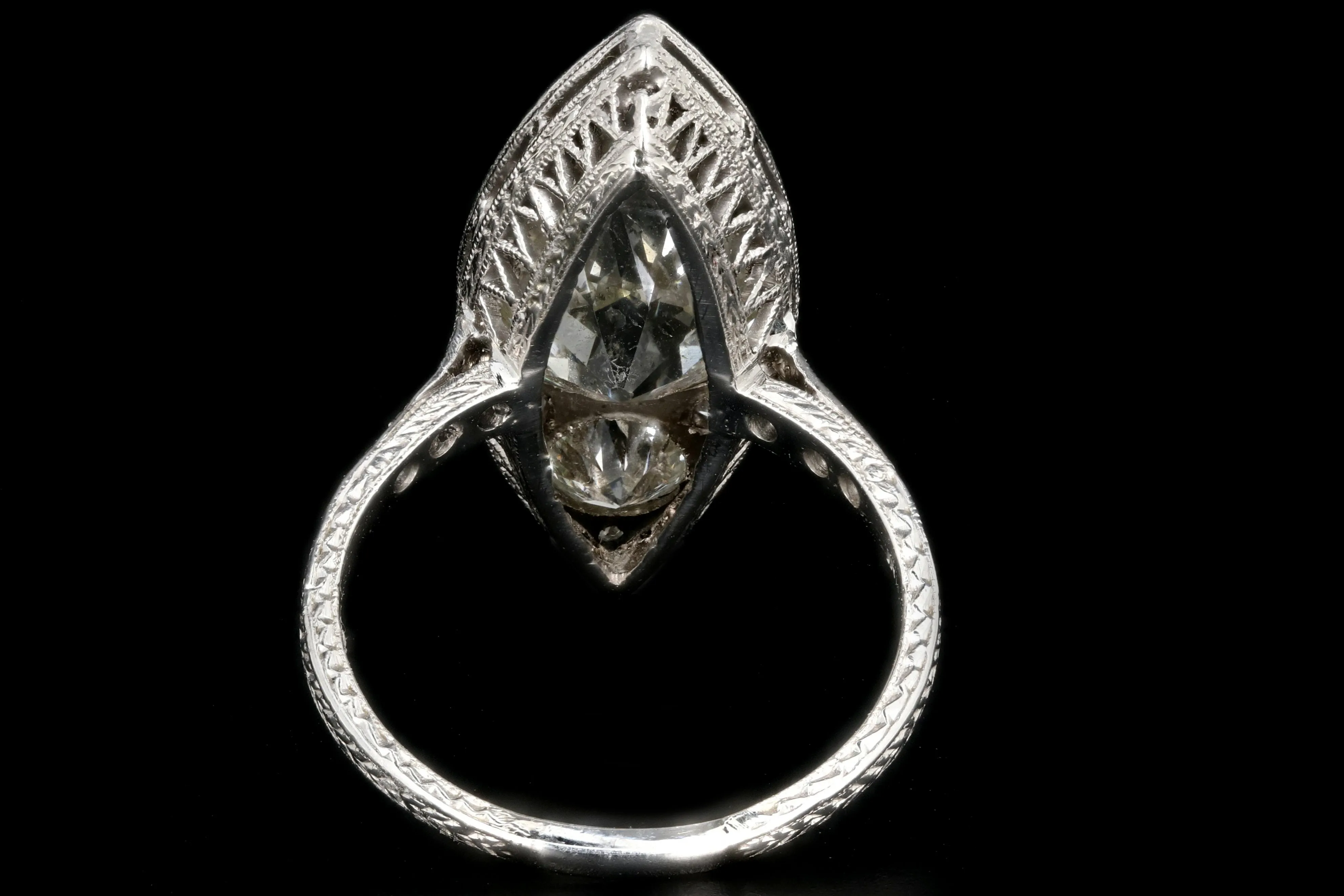 Edwardian Platinum 3.5 Carat Old Euro Center Navette Ring