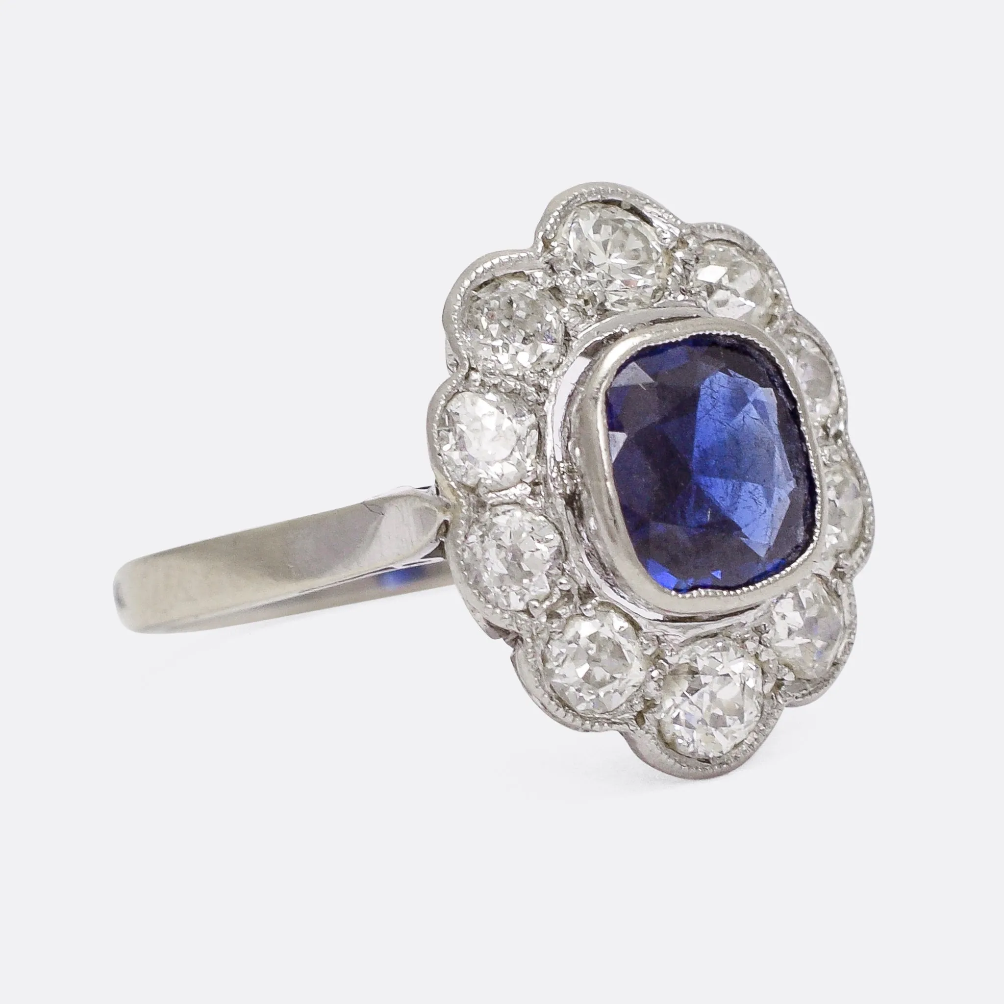 Edwardian Sapphire & Diamond Flower Engagement Ring