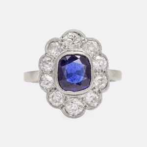 Edwardian Sapphire & Diamond Flower Engagement Ring
