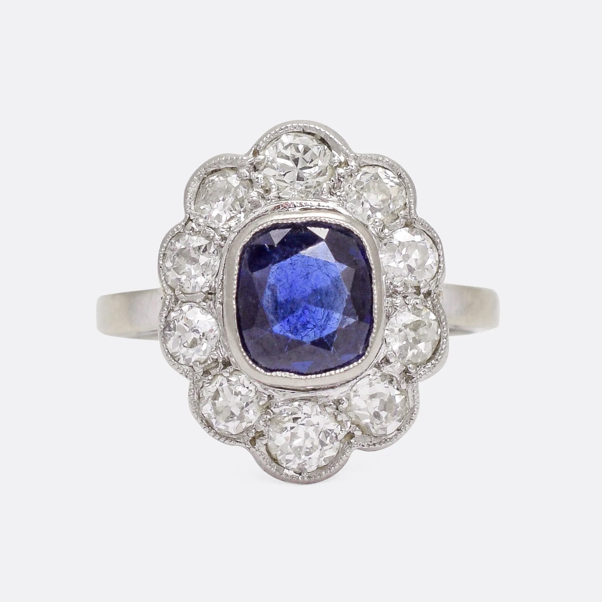 Edwardian Sapphire & Diamond Flower Engagement Ring
