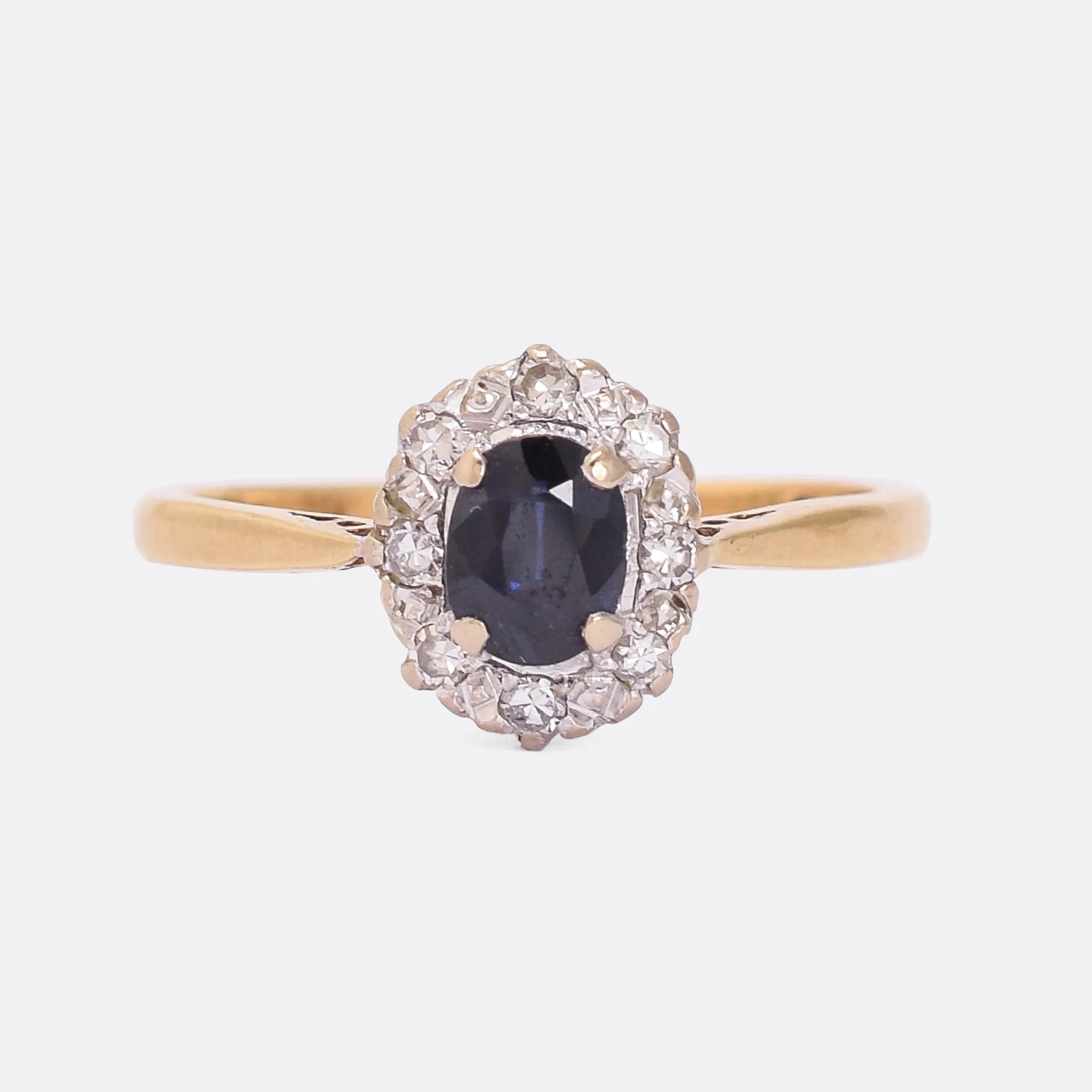 Edwardian Sapphire & Diamond Oval Cluster Ring