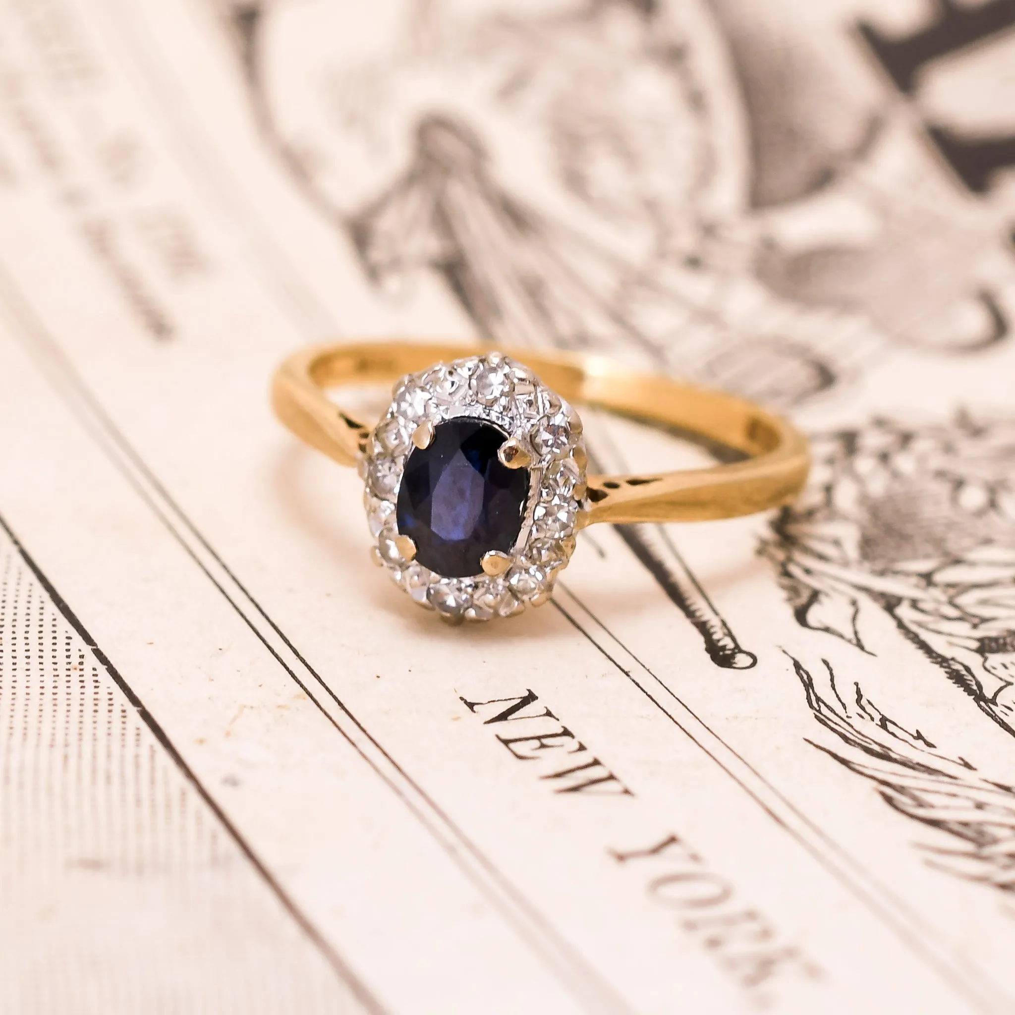 Edwardian Sapphire & Diamond Oval Cluster Ring