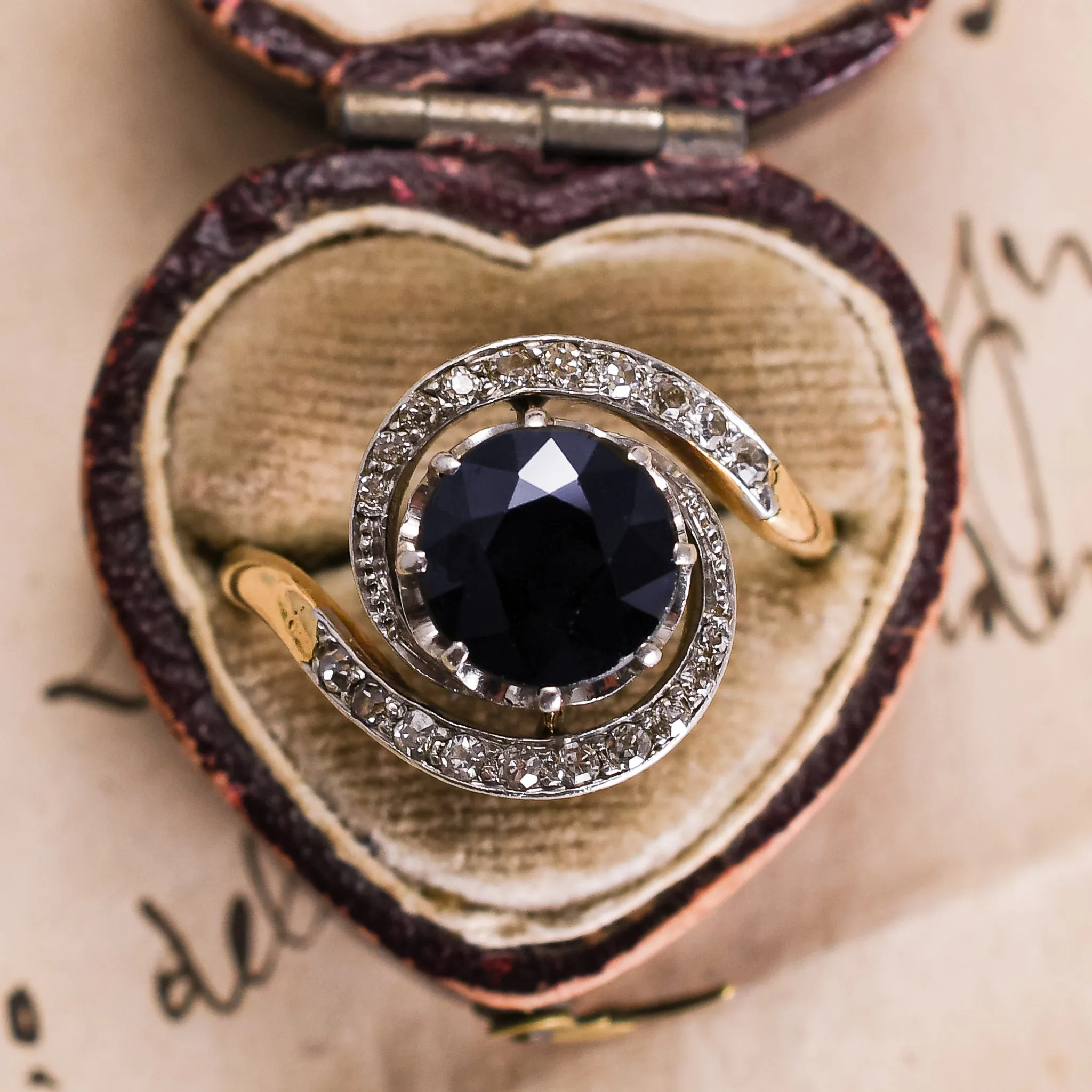 Edwardian Sapphire & Diamond Swirl Ring