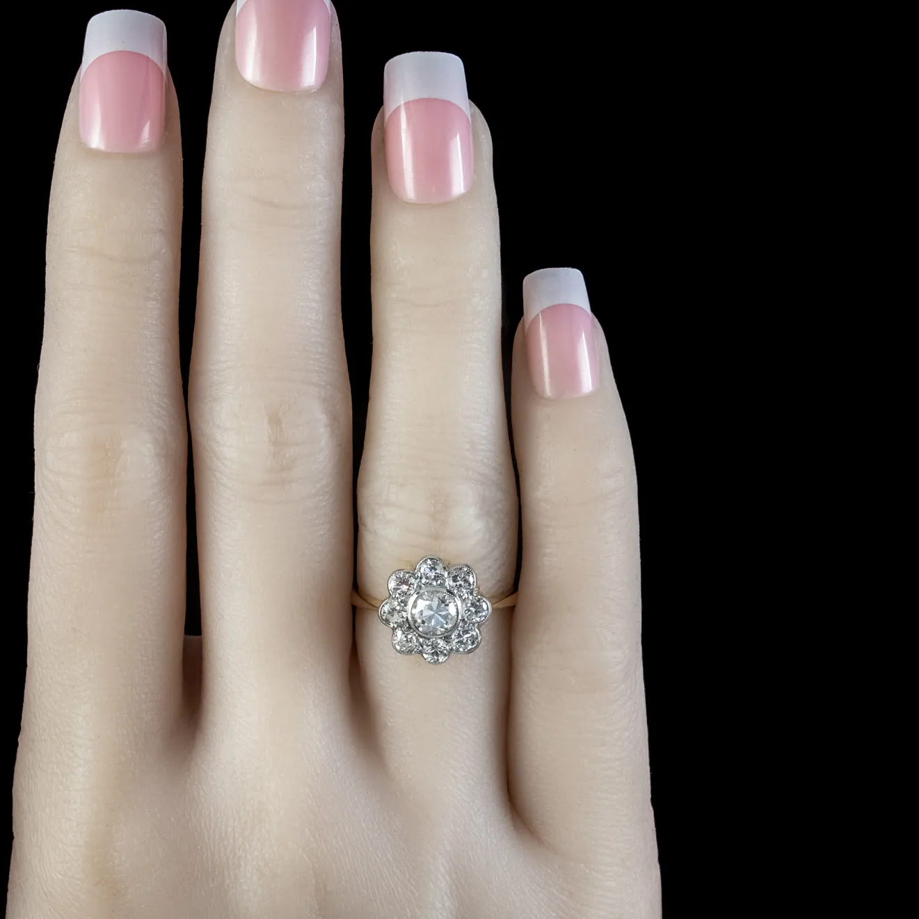 Edwardian Style Diamond Daisy Cluster Ring 1.66ct Of Diamond