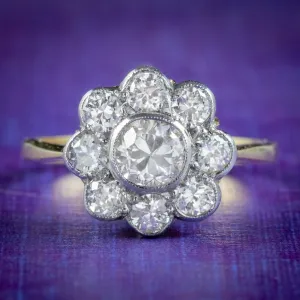 Edwardian Style Diamond Daisy Cluster Ring 1.66ct Of Diamond