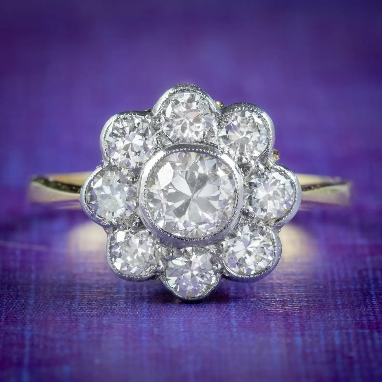 Edwardian Style Diamond Daisy Cluster Ring 1.66ct Of Diamond