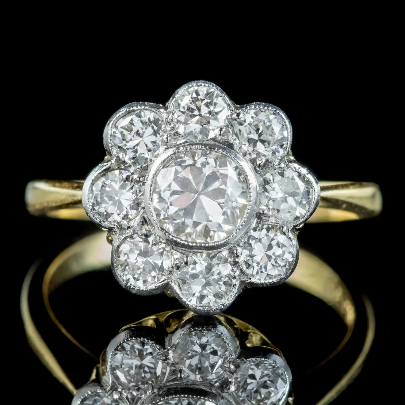 Edwardian Style Diamond Daisy Cluster Ring 1.66ct Of Diamond