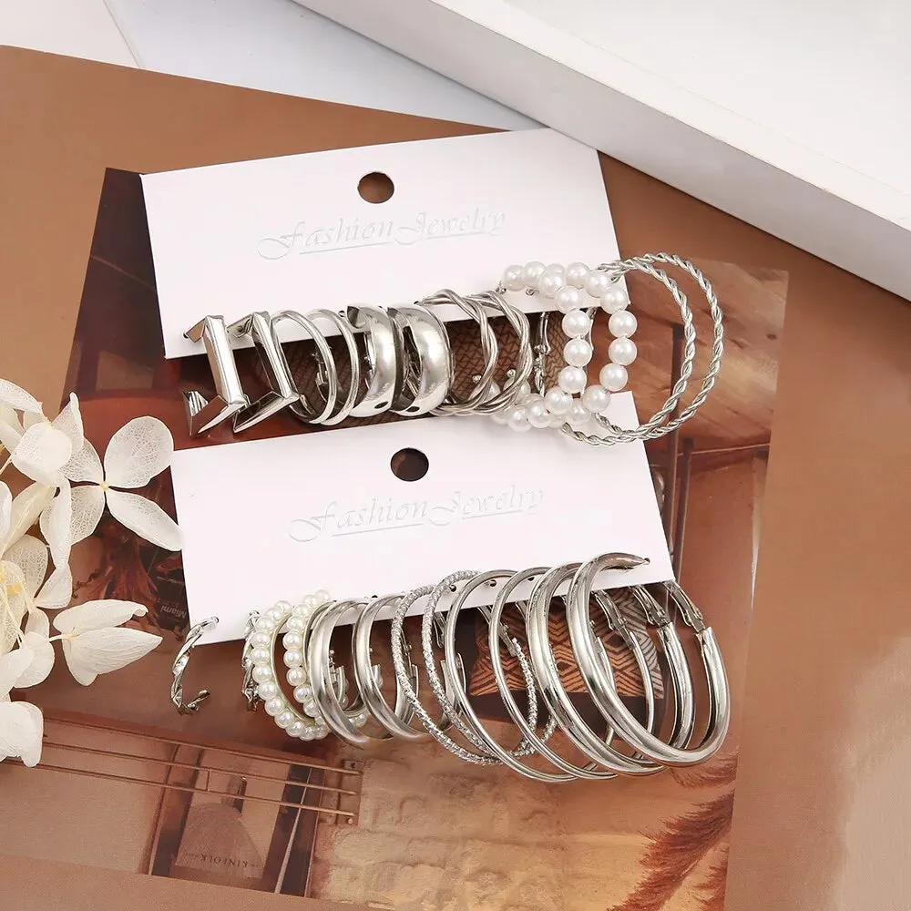 Elegant 12-Pair Silver Alloy Earrings Set