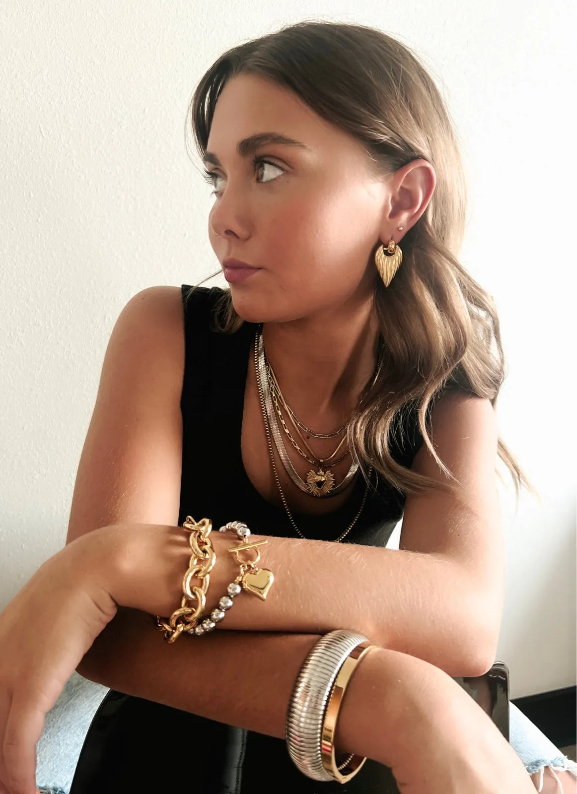 Elida Gold Ribbed Stud Earrings