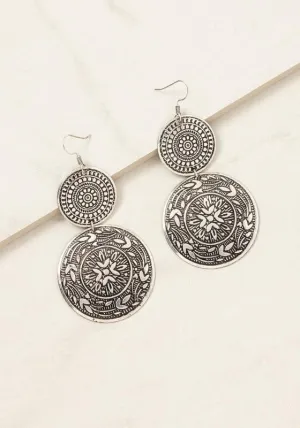 Embossed Boho Drop Silver Earrings