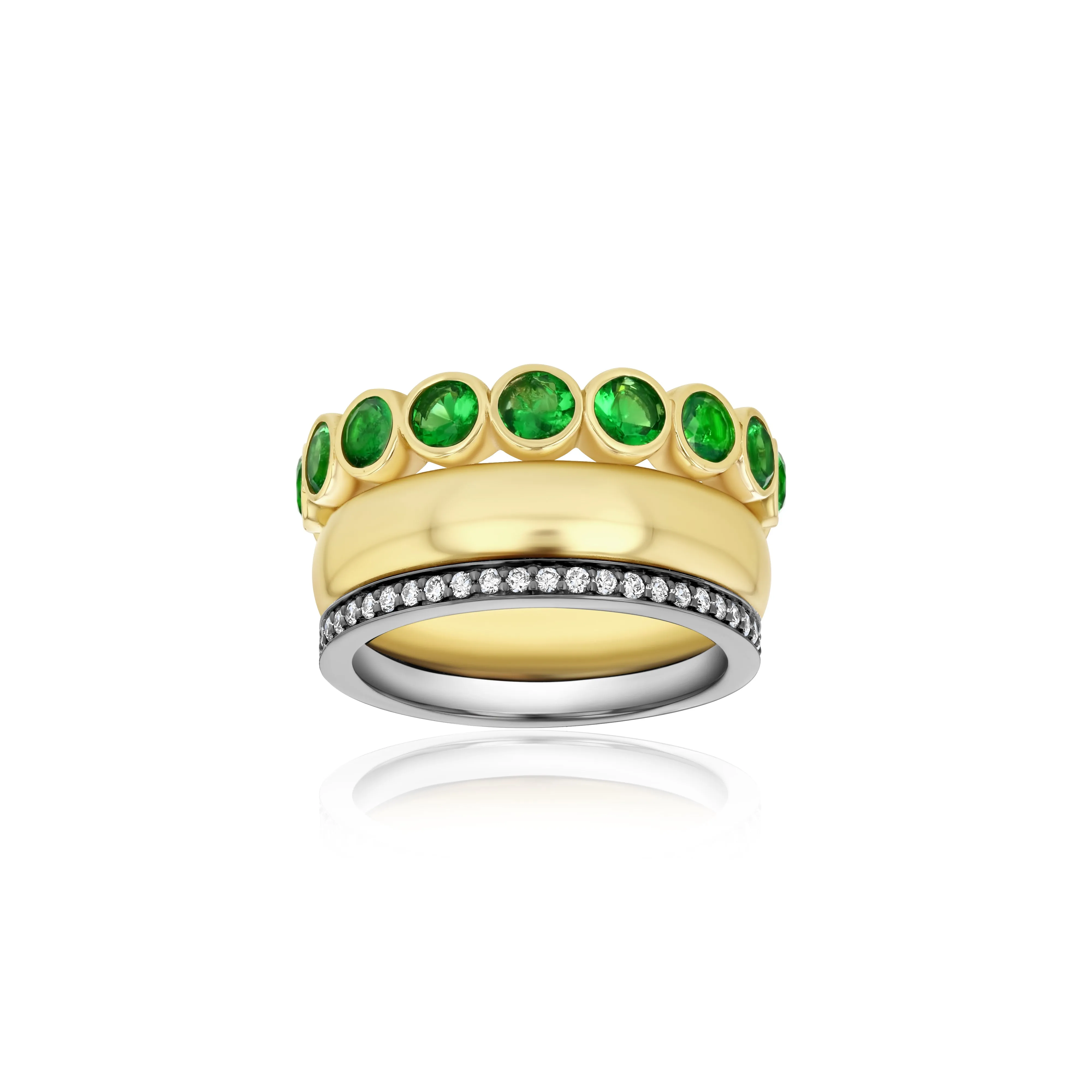Emerald and Diamond Bezel Triple