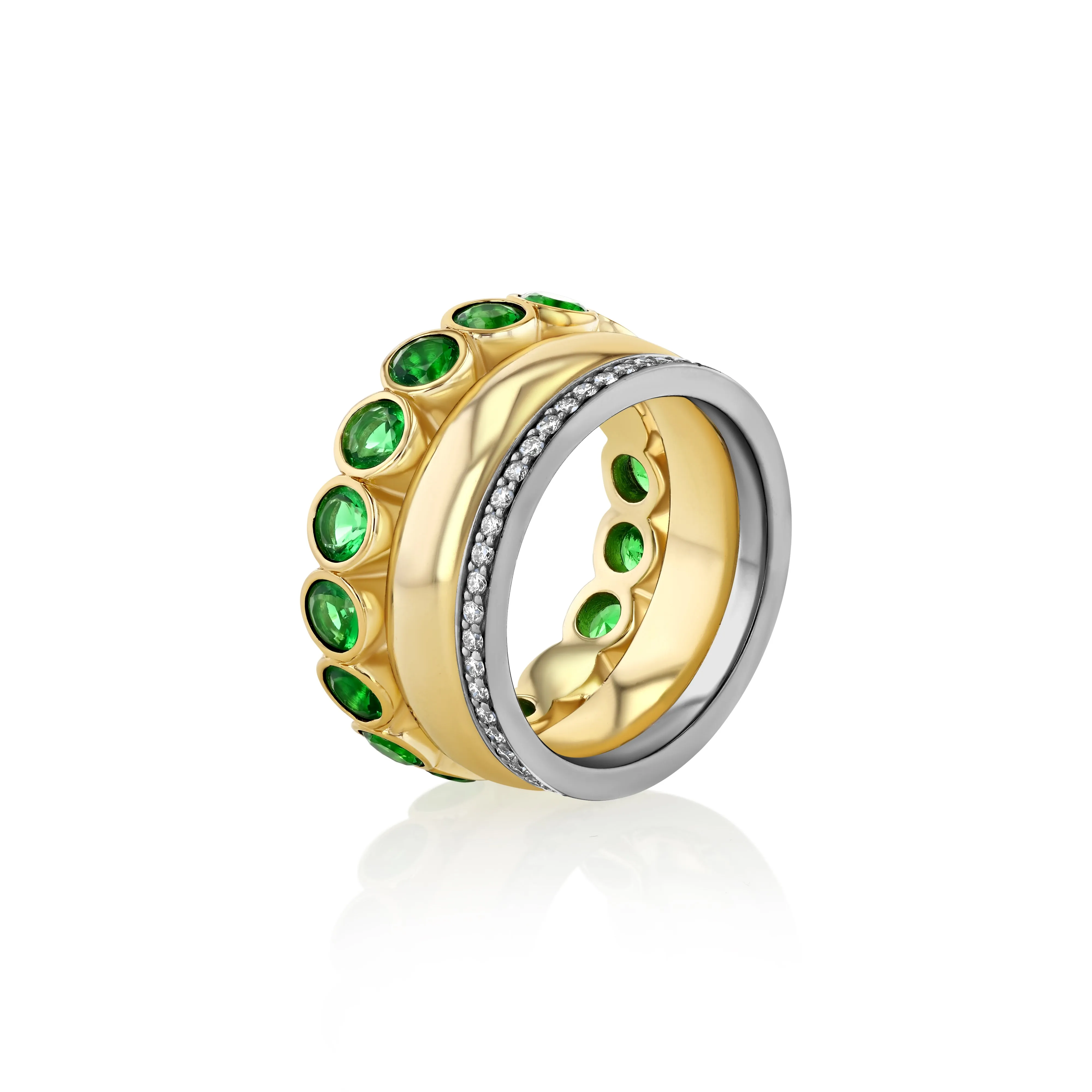 Emerald and Diamond Bezel Triple