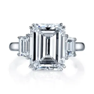Emerald Cut 7.52 ct Platinum Three Stone Diamond Ring