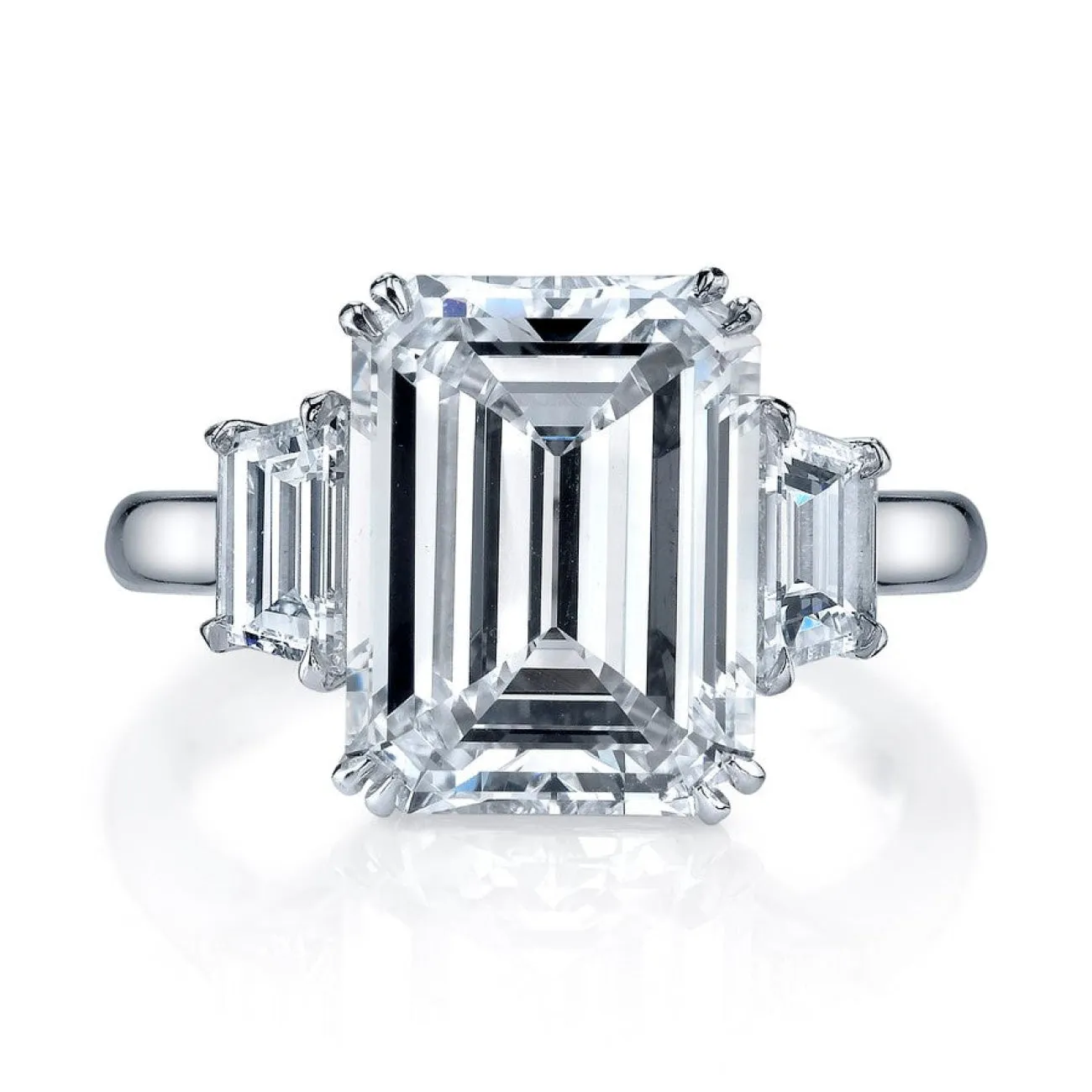 Emerald Cut 7.52 ct Platinum Three Stone Diamond Ring