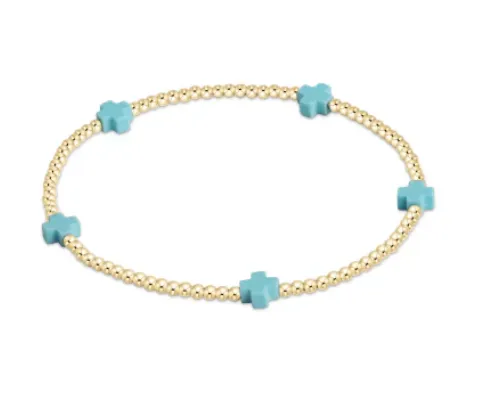 ENewton Signature Cross Small Gold Pattern 2mm Bead Bracelet - Turquoise