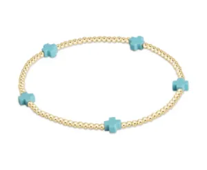 ENewton Signature Cross Small Gold Pattern 2mm Bead Bracelet - Turquoise