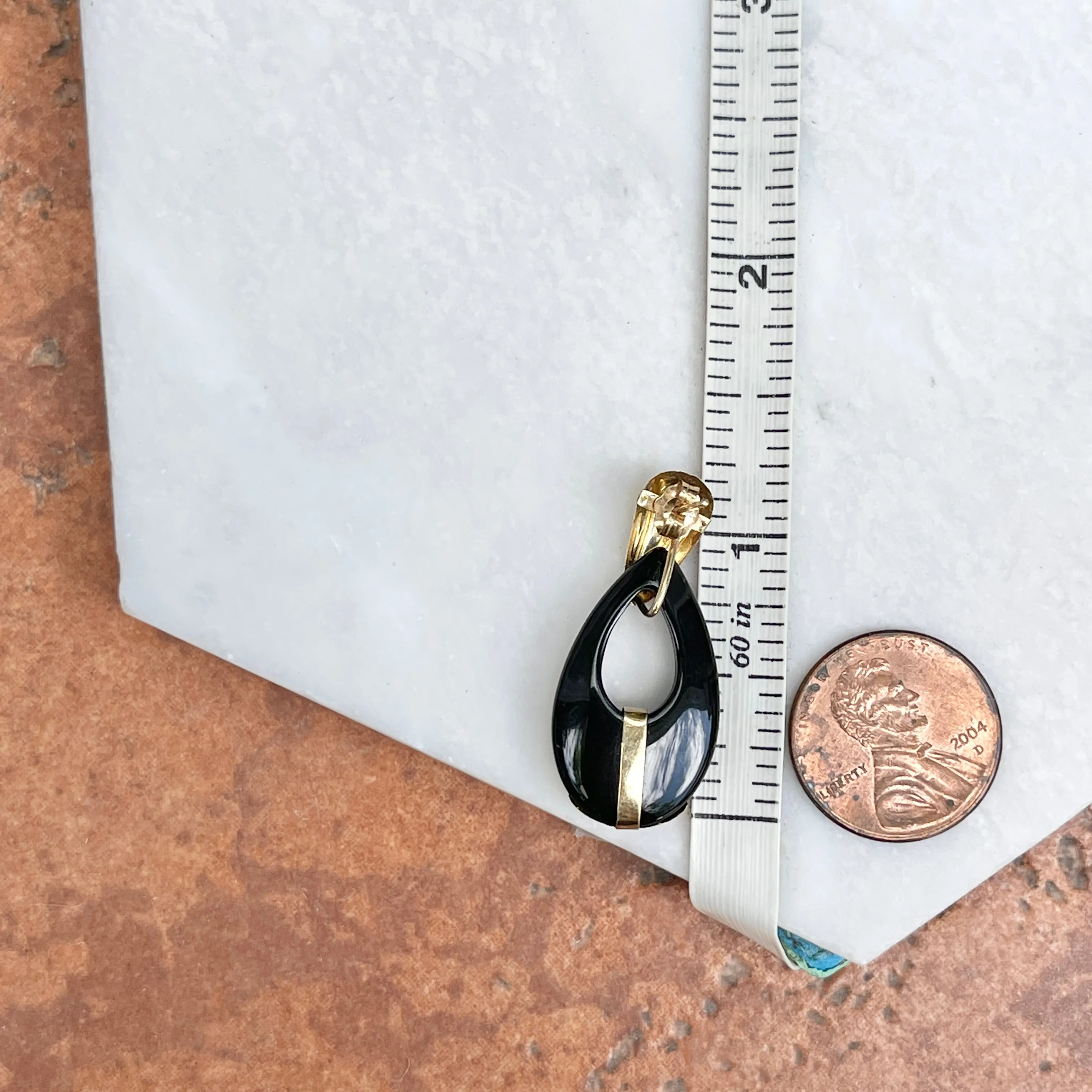 Estate 14KT Yellow Gold Door Knocker Black Onyx Omega Earrings