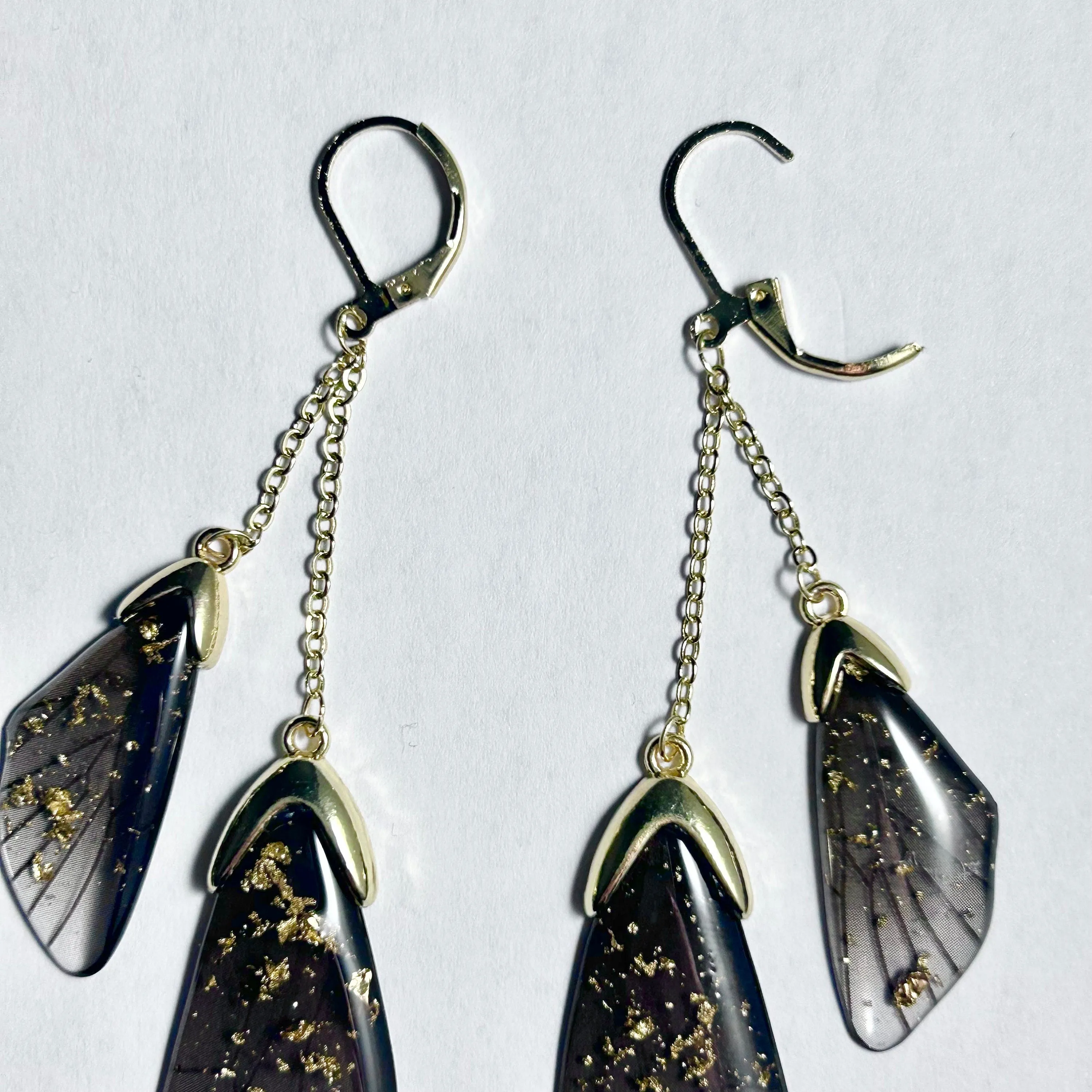 Fairy Wing Ombre Black & Gold Flake Earrings