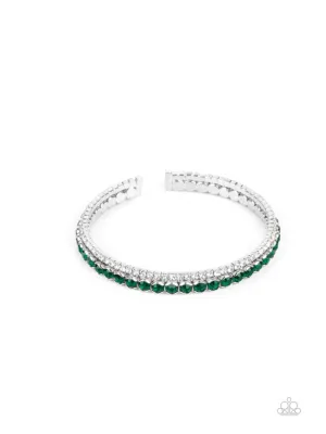 Fairytale Sparkle Green Rhinestone Paparazzi Flex Cuff Bracelet