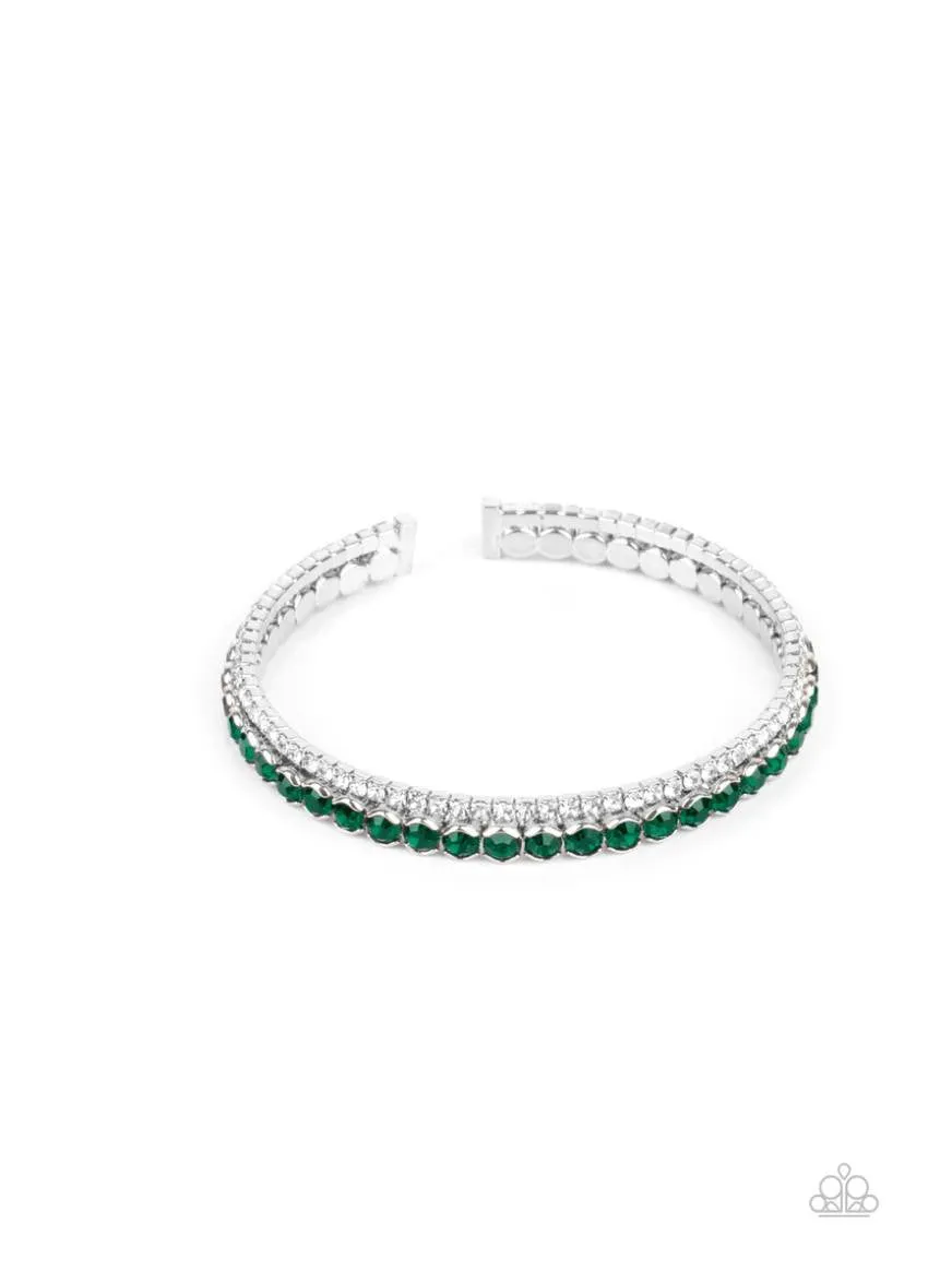 Fairytale Sparkle Green Rhinestone Paparazzi Flex Cuff Bracelet