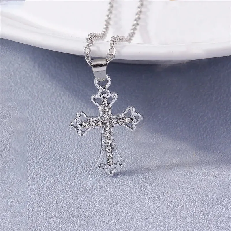 Fashion Cross Necklace for Women Men Gold Silver Color Dazzling Crystal Jesus Crucifix Necklace Christian Jewelry Wholesale