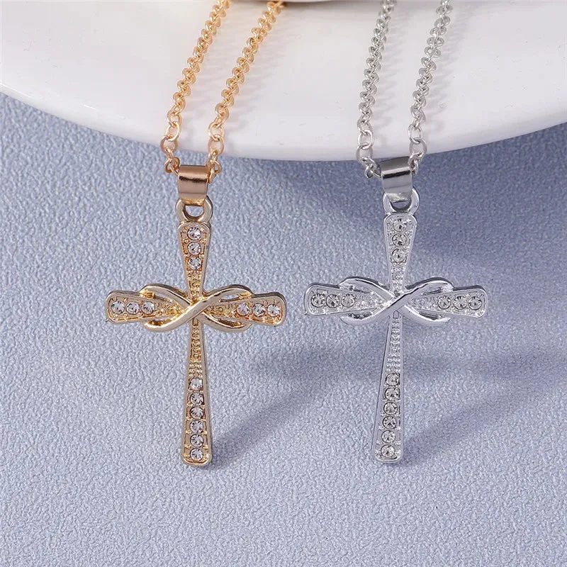 Fashion Cross Necklace for Women Men Gold Silver Color Dazzling Crystal Jesus Crucifix Necklace Christian Jewelry Wholesale