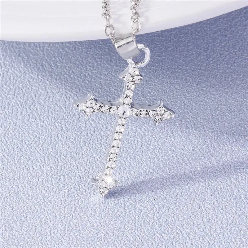 Fashion Cross Necklace for Women Men Gold Silver Color Dazzling Crystal Jesus Crucifix Necklace Christian Jewelry Wholesale