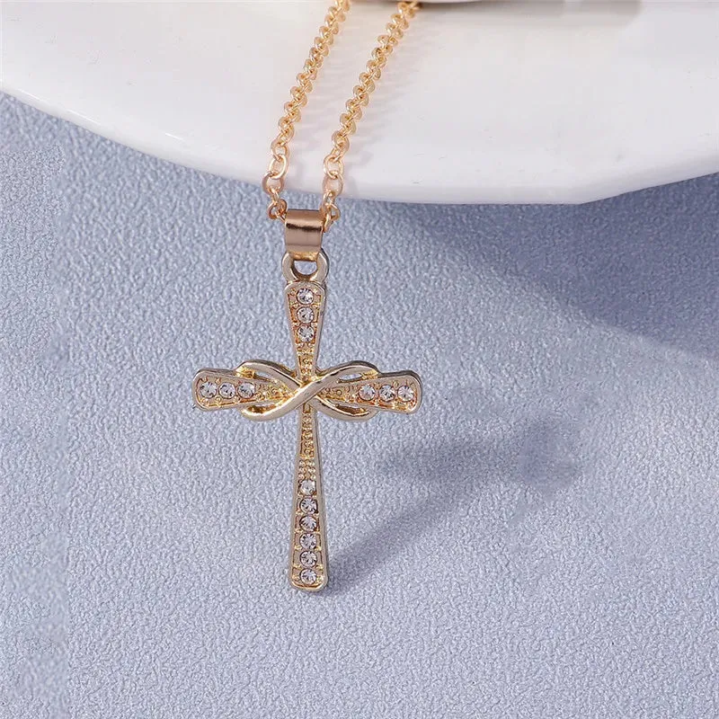 Fashion Cross Necklace for Women Men Gold Silver Color Dazzling Crystal Jesus Crucifix Necklace Christian Jewelry Wholesale