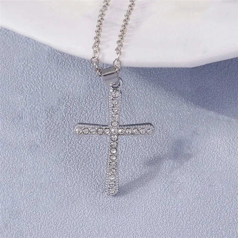 Fashion Cross Necklace for Women Men Gold Silver Color Dazzling Crystal Jesus Crucifix Necklace Christian Jewelry Wholesale
