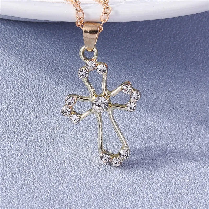 Fashion Cross Necklace for Women Men Gold Silver Color Dazzling Crystal Jesus Crucifix Necklace Christian Jewelry Wholesale