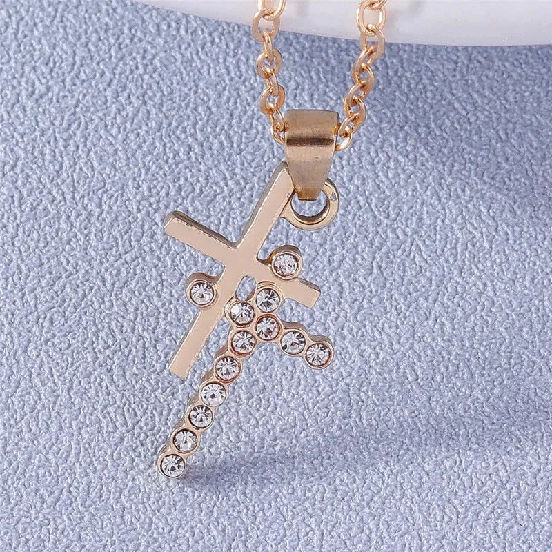 Fashion Cross Necklace for Women Men Gold Silver Color Dazzling Crystal Jesus Crucifix Necklace Christian Jewelry Wholesale