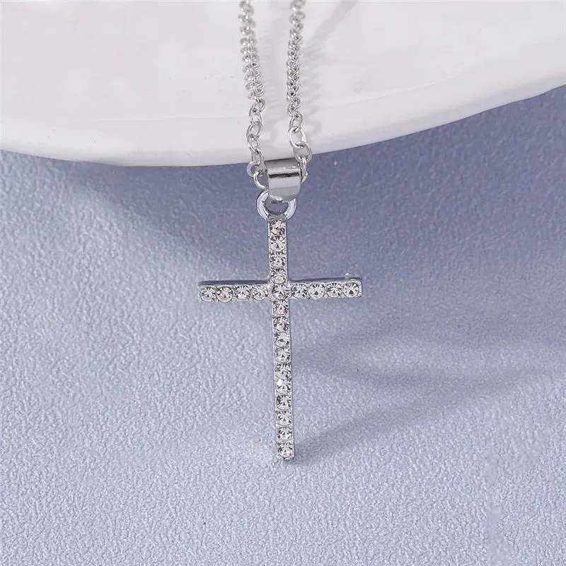 Fashion Cross Necklace for Women Men Gold Silver Color Dazzling Crystal Jesus Crucifix Necklace Christian Jewelry Wholesale